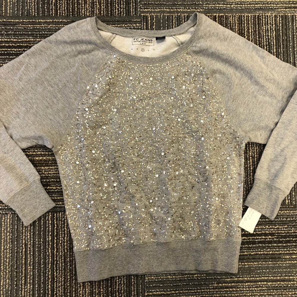 FC Jeans Grey Knit Sweater with Sequin Front